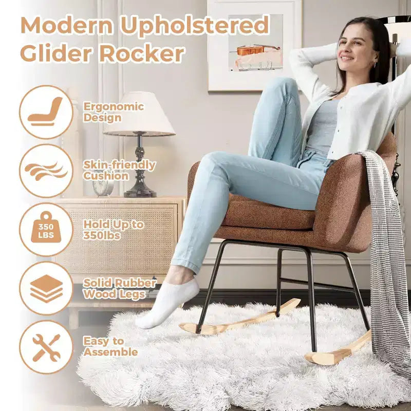 Fauteuil à bascule d'allaitement avec accoudoirs rembourrés, fauteuil planeur ergonomique pour chambre de bébé et salon