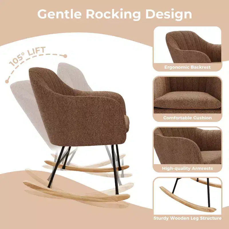 Fauteuil à bascule d'allaitement avec accoudoirs rembourrés, fauteuil planeur ergonomique pour chambre de bébé et salon