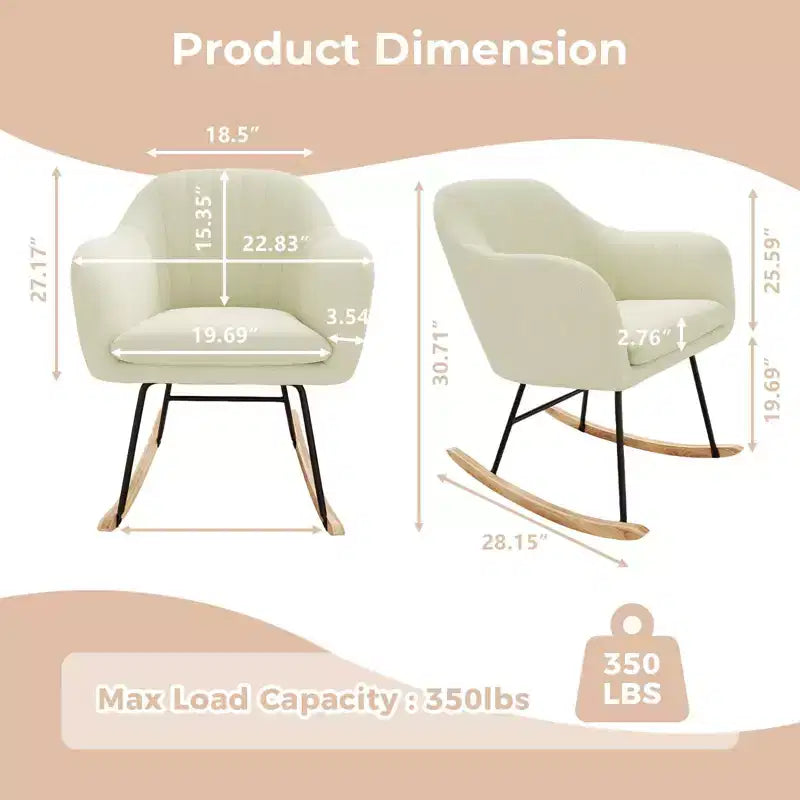 Fauteuil à bascule d'allaitement avec accoudoirs rembourrés, fauteuil planeur ergonomique pour chambre de bébé et salon