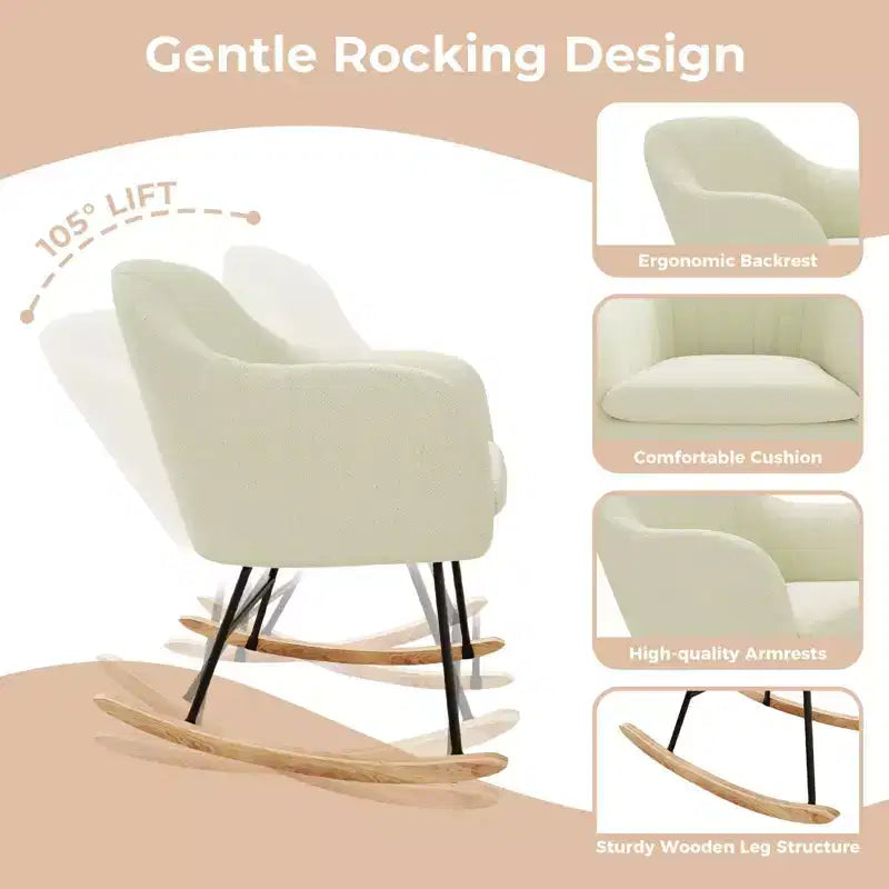 Fauteuil à bascule d'allaitement avec accoudoirs rembourrés, fauteuil planeur ergonomique pour chambre de bébé et salon