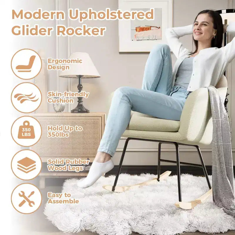 Fauteuil à bascule d'allaitement avec accoudoirs rembourrés, fauteuil planeur ergonomique pour chambre de bébé et salon