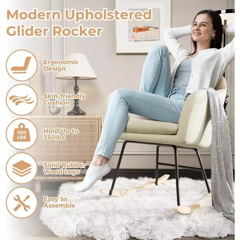 Fauteuil à bascule d'allaitement avec accoudoirs rembourrés, fauteuil planeur ergonomique pour chambre de bébé et salon