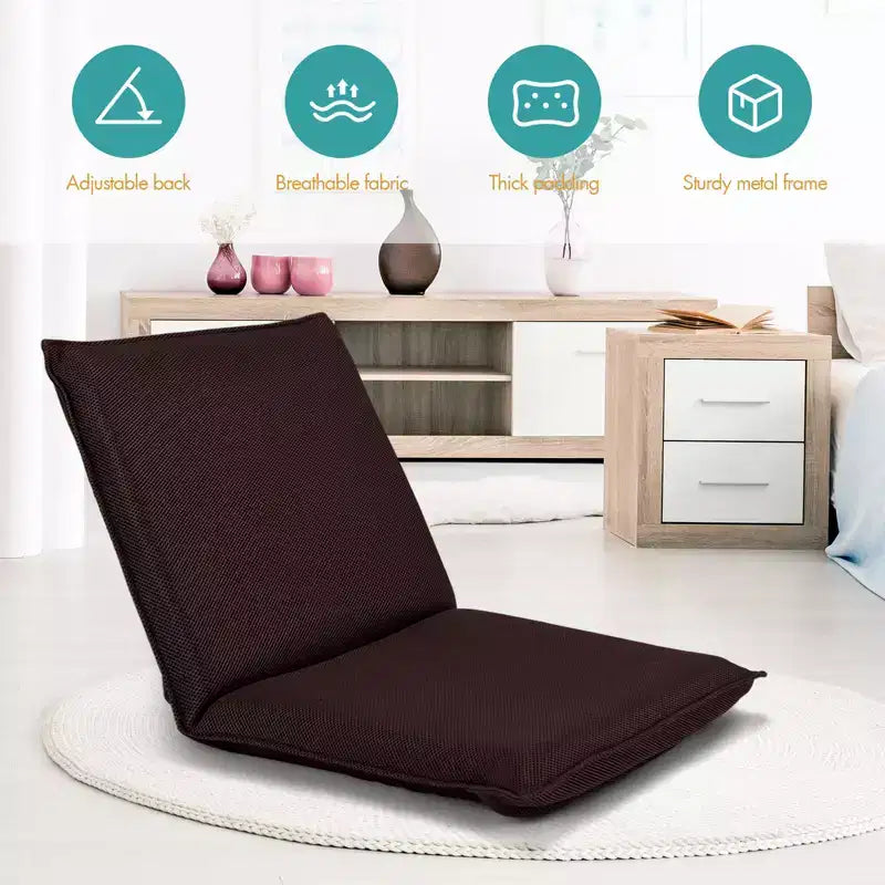 Costway Chaise de Sol Réglable Rembourrée Inclinable avec Dossier Confortable à 6 Positions & Épais Rembourré Canapé Paresseux Siège de Sol Café