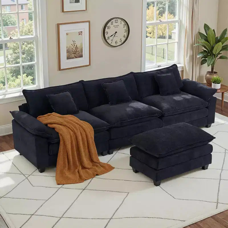 Canapé d'angle modulaire 112 places Comfy Cloud avec pouf mobile, coussins d'assise profonds pour salon