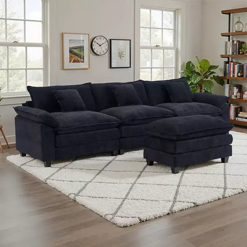 Canapé d'angle modulaire 112 places Comfy Cloud avec pouf mobile, coussins d'assise profonds pour salon