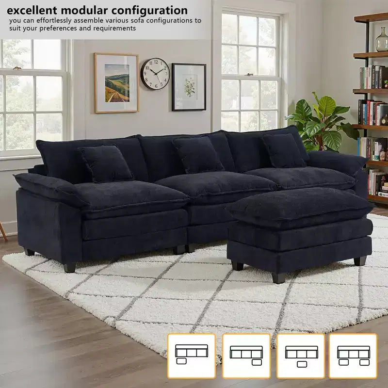 Canapé d'angle modulaire 112 places Comfy Cloud avec pouf mobile, coussins d'assise profonds pour salon