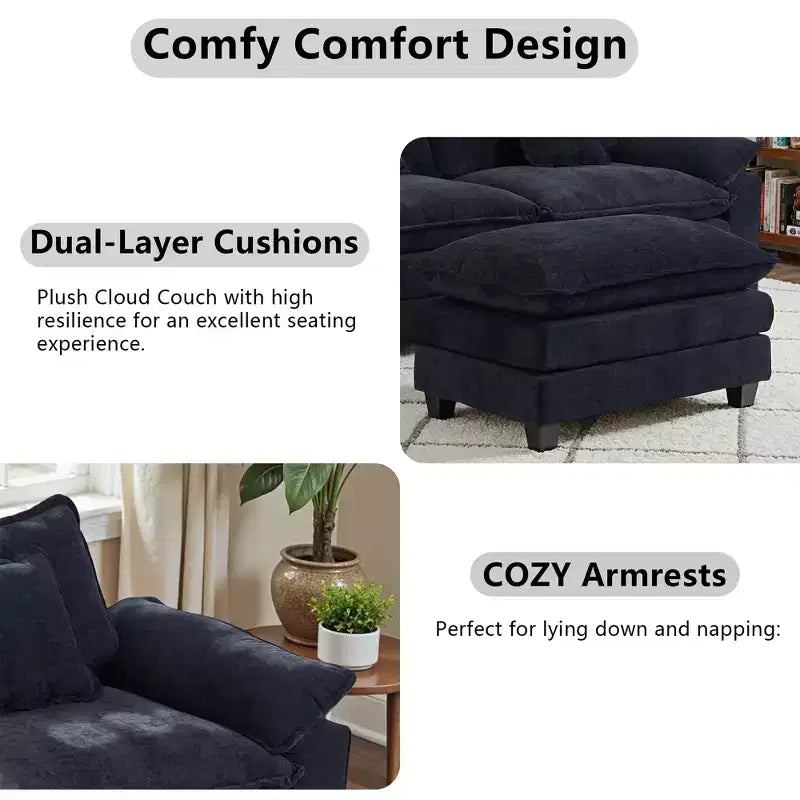 Canapé d'angle modulaire 112 places Comfy Cloud avec pouf mobile, coussins d'assise profonds pour salon