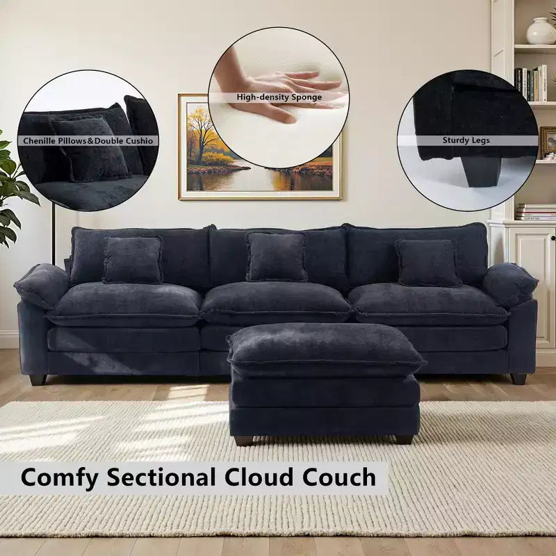 Canapé d'angle modulaire 112 places Comfy Cloud avec pouf mobile, coussins d'assise profonds pour salon
