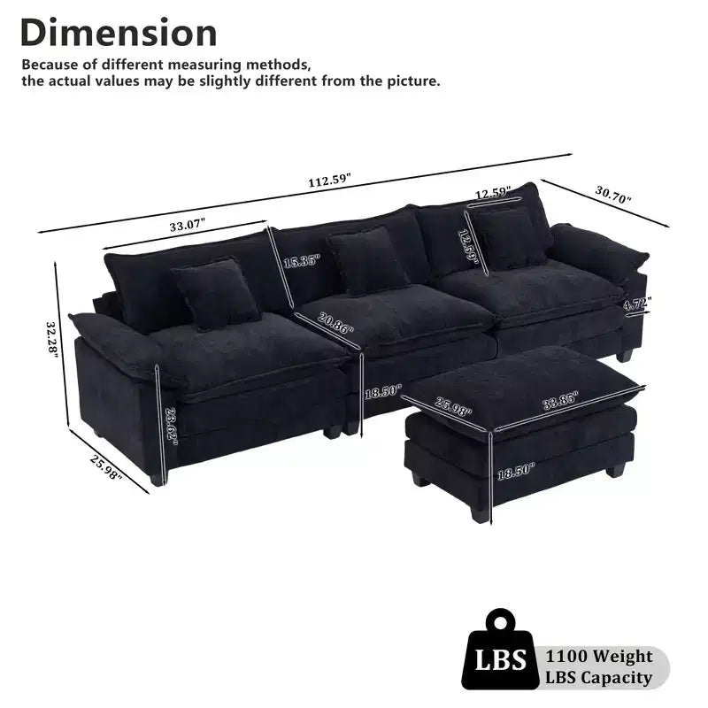 Canapé d'angle modulaire 112 places Comfy Cloud avec pouf mobile, coussins d'assise profonds pour salon