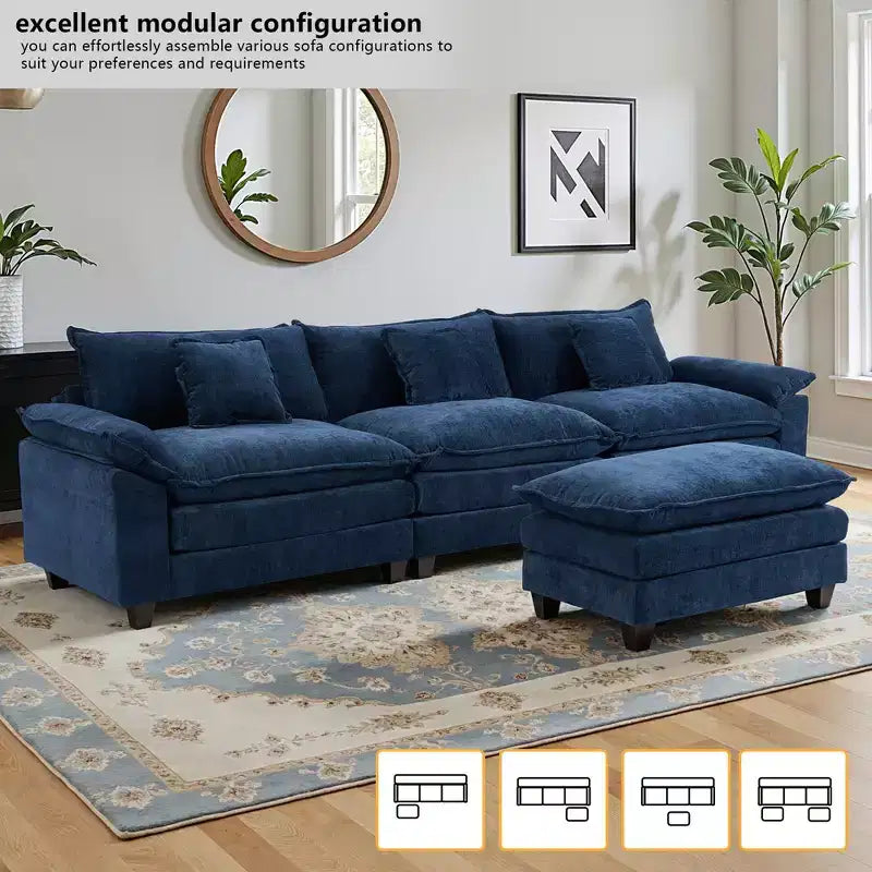 Canapé d'angle modulaire 112 places Comfy Cloud avec pouf mobile, coussins d'assise profonds pour salon