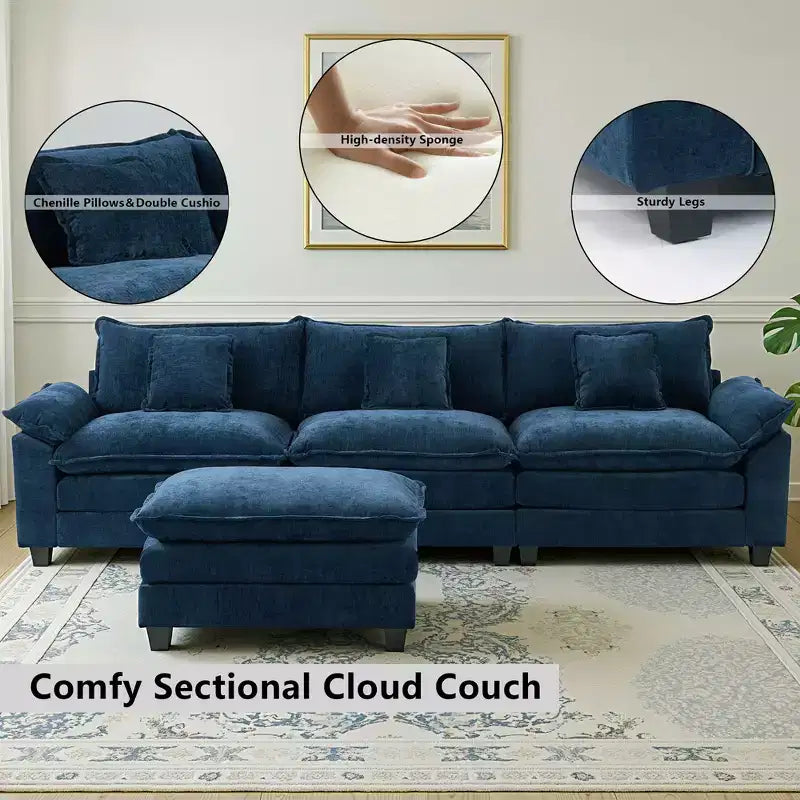 Canapé d'angle modulaire 112 places Comfy Cloud avec pouf mobile, coussins d'assise profonds pour salon