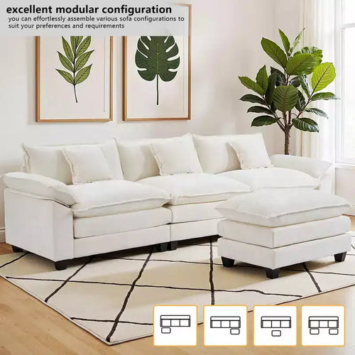 Canapé d'angle modulaire 112 places Comfy Cloud avec pouf mobile, coussins d'assise profonds pour salon