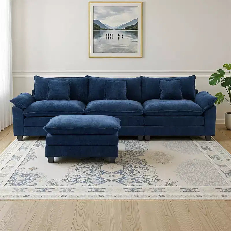 Canapé d'angle modulaire 112 places Comfy Cloud avec pouf mobile, coussins d'assise profonds pour salon