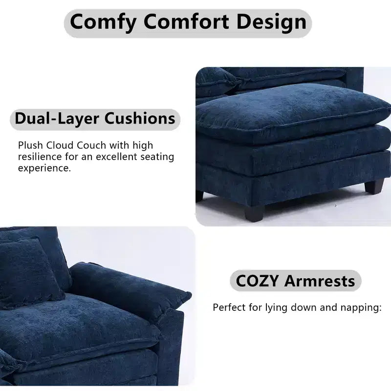 Canapé d'angle modulaire 112 places Comfy Cloud avec pouf mobile, coussins d'assise profonds pour salon