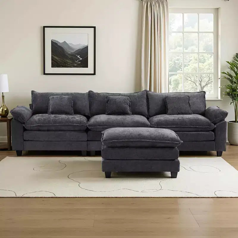 Canapé d'angle modulaire 112 places Comfy Cloud avec pouf mobile, coussins d'assise profonds pour salon