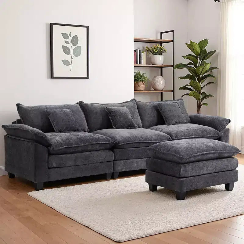 Canapé d'angle modulaire 112 places Comfy Cloud avec pouf mobile, coussins d'assise profonds pour salon
