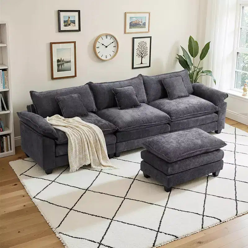 Canapé d'angle modulaire 112 places Comfy Cloud avec pouf mobile, coussins d'assise profonds pour salon