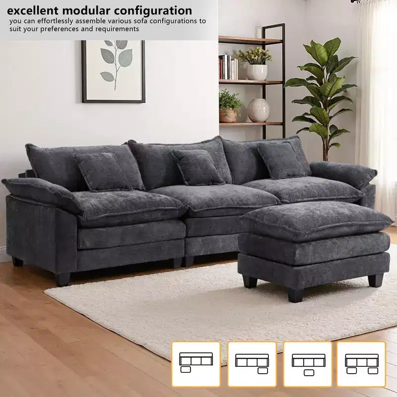 Canapé d'angle modulaire 112 places Comfy Cloud avec pouf mobile, coussins d'assise profonds pour salon