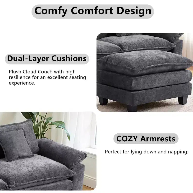 Canapé d'angle modulaire 112 places Comfy Cloud avec pouf mobile, coussins d'assise profonds pour salon