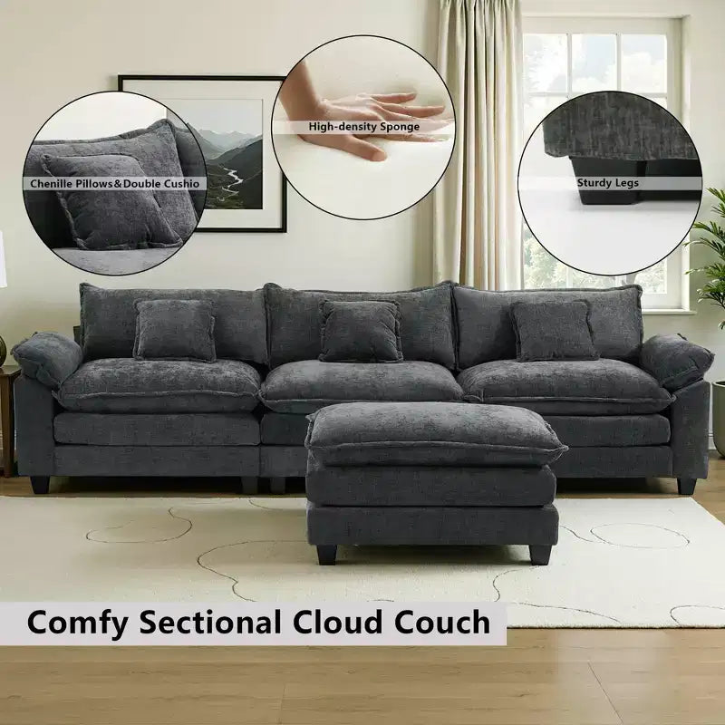 Canapé d'angle modulaire 112 places Comfy Cloud avec pouf mobile, coussins d'assise profonds pour salon