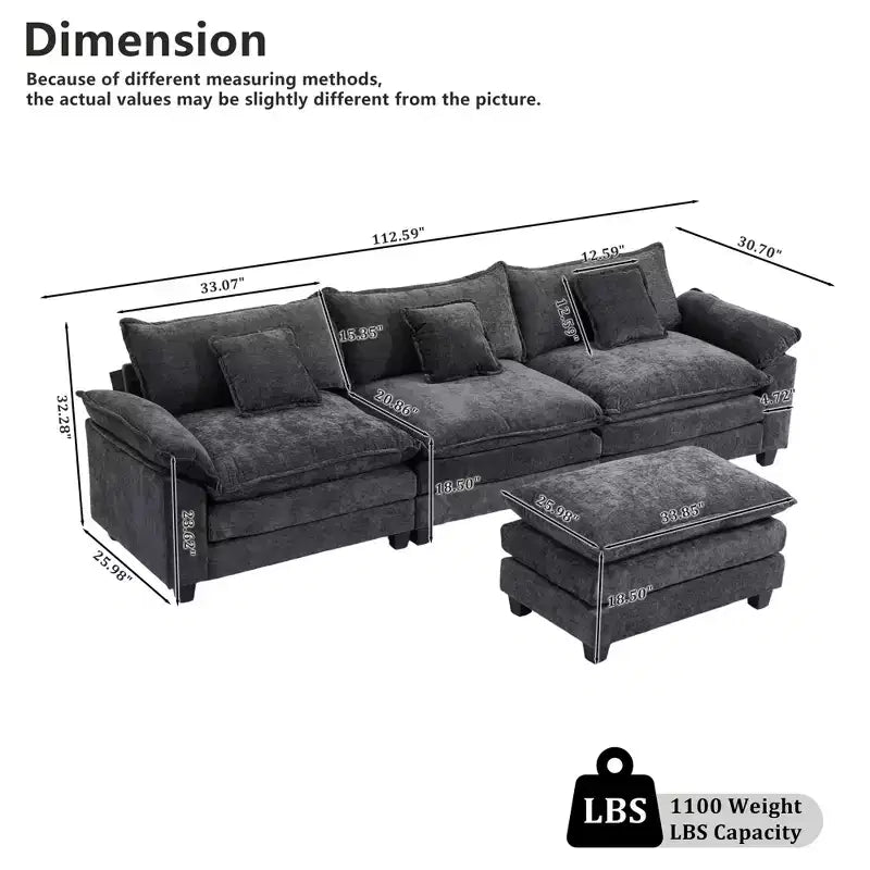 Canapé d'angle modulaire 112 places Comfy Cloud avec pouf mobile, coussins d'assise profonds pour salon