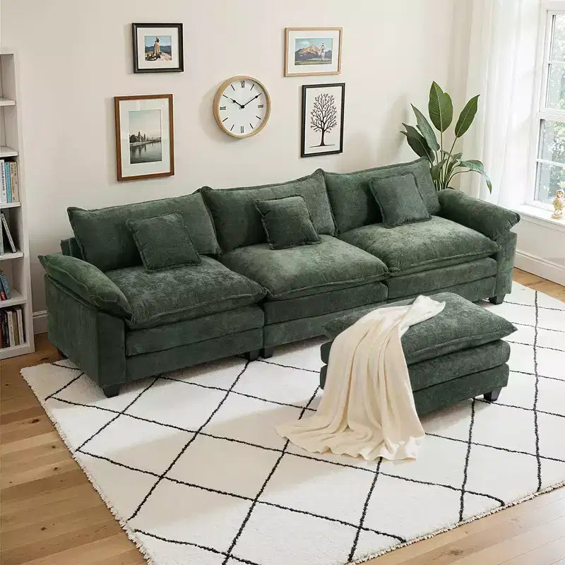 Canapé d'angle modulaire 112 places Comfy Cloud avec pouf mobile, coussins d'assise profonds pour salon