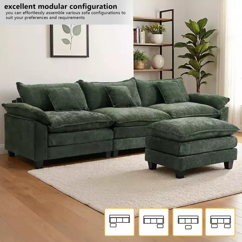 Canapé d'angle modulaire 112 places Comfy Cloud avec pouf mobile, coussins d'assise profonds pour salon