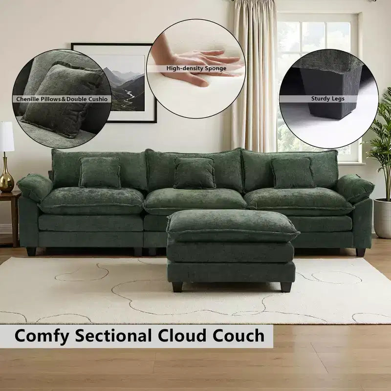Canapé d'angle modulaire 112 places Comfy Cloud avec pouf mobile, coussins d'assise profonds pour salon