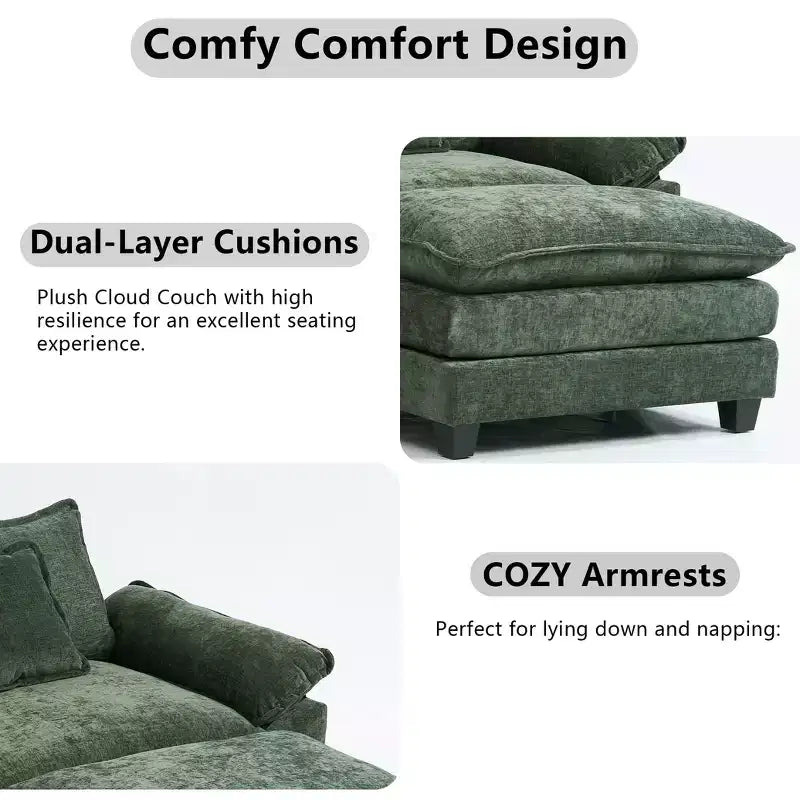 Canapé d'angle modulaire 112 places Comfy Cloud avec pouf mobile, coussins d'assise profonds pour salon