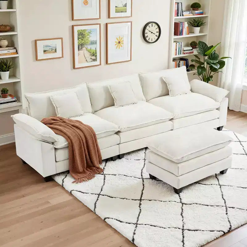Canapé d'angle modulaire 112 places Comfy Cloud avec pouf mobile, coussins d'assise profonds pour salon