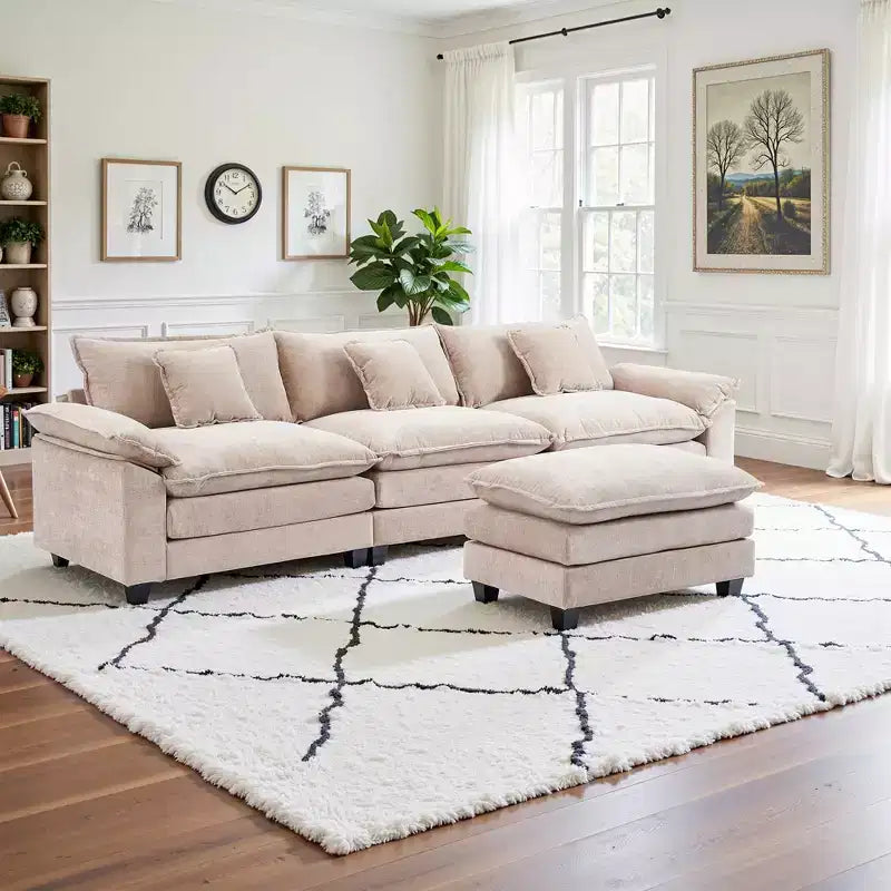 Canapé d'angle modulaire 112 places Comfy Cloud avec pouf mobile, coussins d'assise profonds pour salon