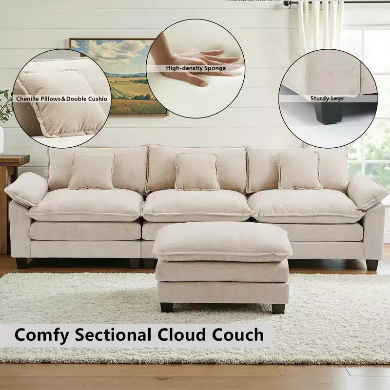 Canapé d'angle modulaire 112 places Comfy Cloud avec pouf mobile, coussins d'assise profonds pour salon