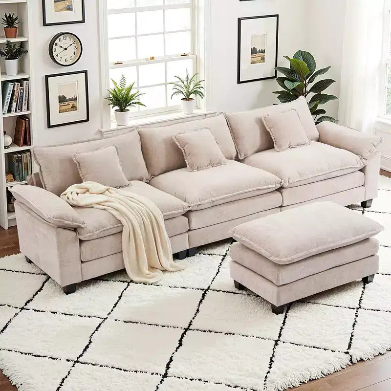 Canapé d'angle modulaire 112 places Comfy Cloud avec pouf mobile, coussins d'assise profonds pour salon