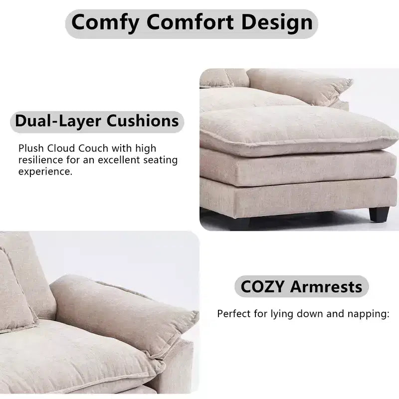 Canapé d'angle modulaire 112 places Comfy Cloud avec pouf mobile, coussins d'assise profonds pour salon