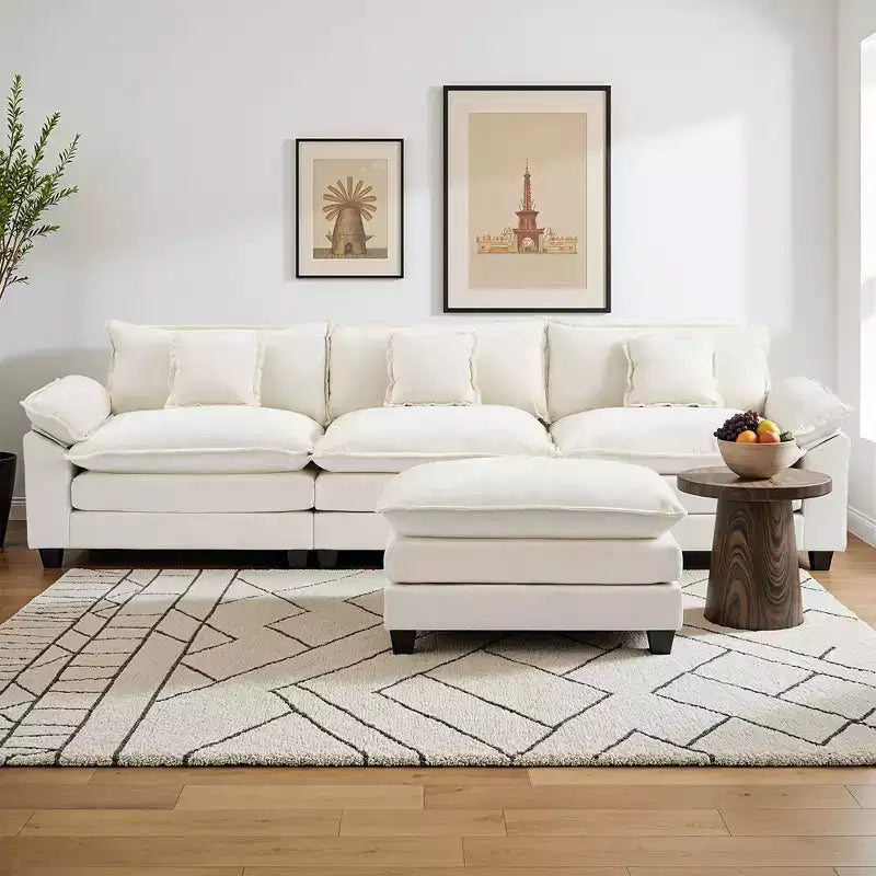 Canapé d'angle modulaire 112 places Comfy Cloud avec pouf mobile, coussins d'assise profonds pour salon