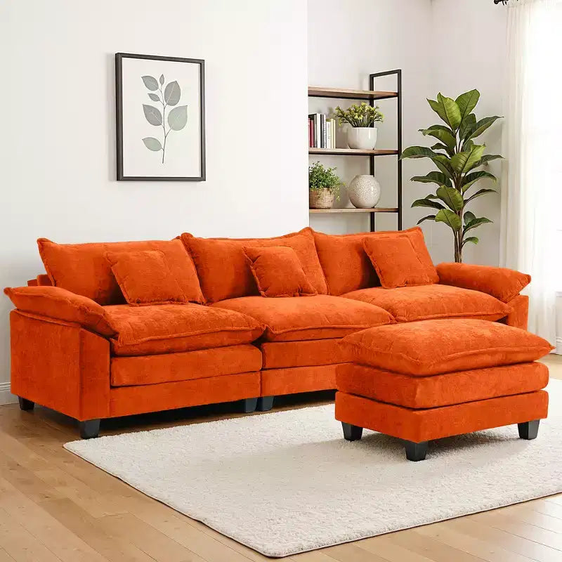 Canapé d'angle modulaire 112 places Comfy Cloud avec pouf mobile, coussins d'assise profonds pour salon