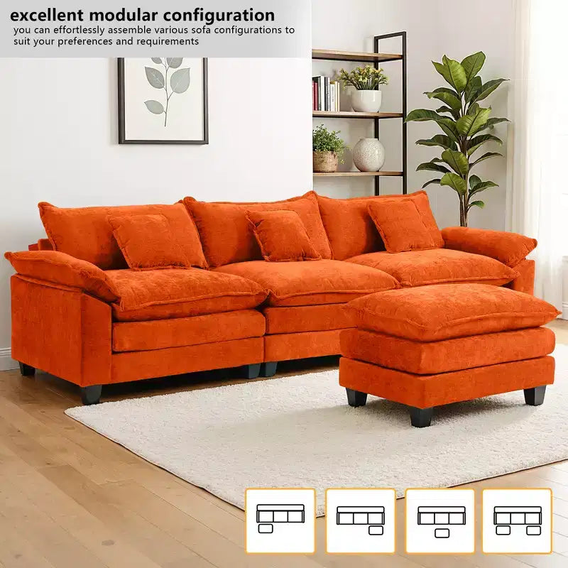 Canapé d'angle modulaire 112 places Comfy Cloud avec pouf mobile, coussins d'assise profonds pour salon