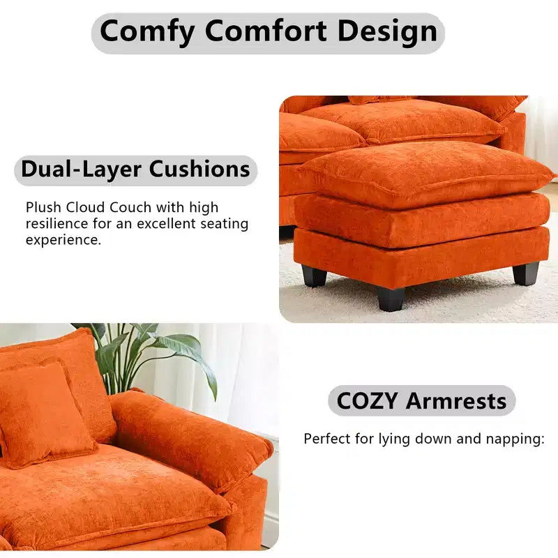 Canapé d'angle modulaire 112 places Comfy Cloud avec pouf mobile, coussins d'assise profonds pour salon