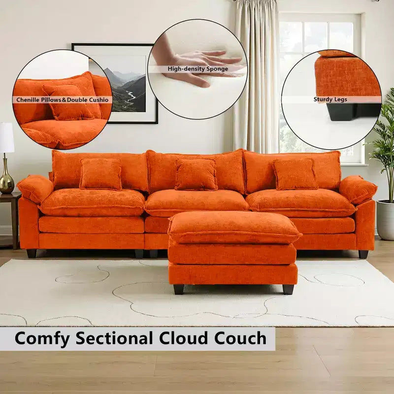 Canapé d'angle modulaire 112 places Comfy Cloud avec pouf mobile, coussins d'assise profonds pour salon