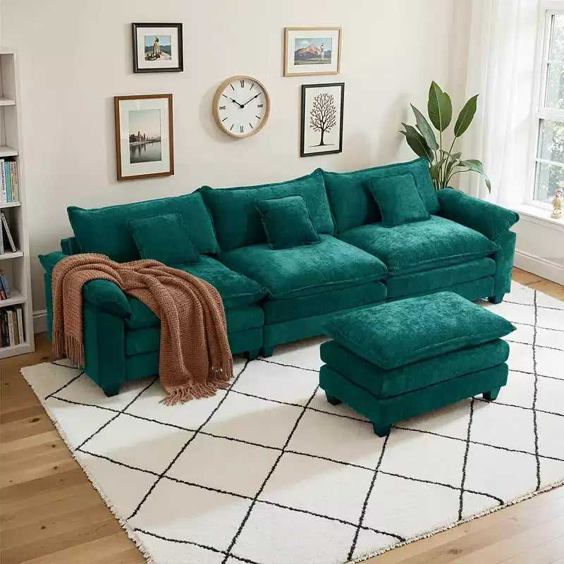 Canapé d'angle modulaire 112 places Comfy Cloud avec pouf mobile, coussins d'assise profonds pour salon