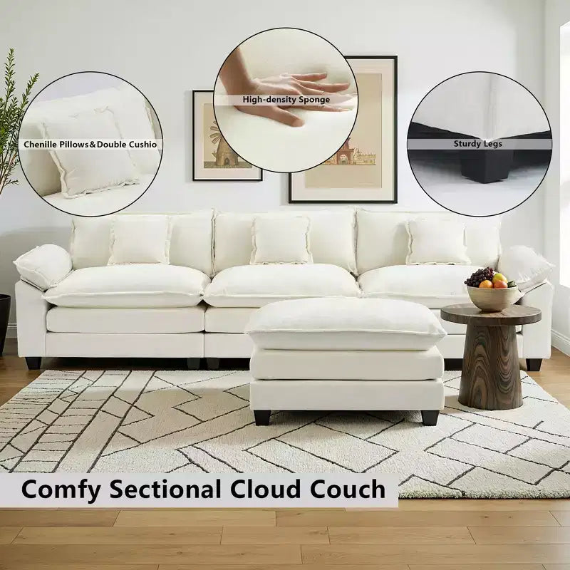 Canapé d'angle modulaire 112 places Comfy Cloud avec pouf mobile, coussins d'assise profonds pour salon