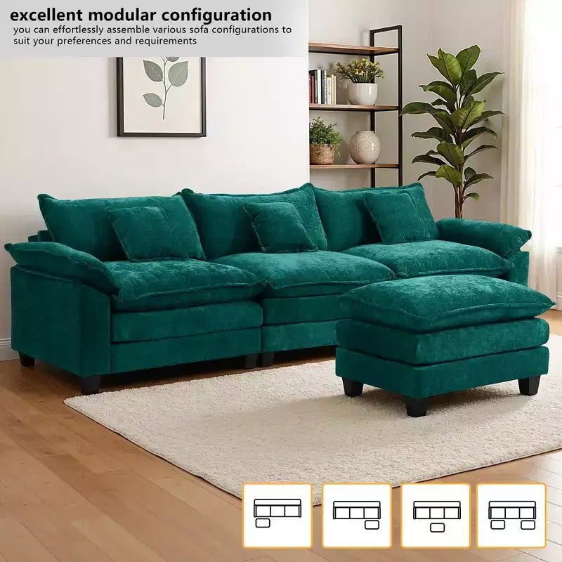 Canapé d'angle modulaire 112 places Comfy Cloud avec pouf mobile, coussins d'assise profonds pour salon