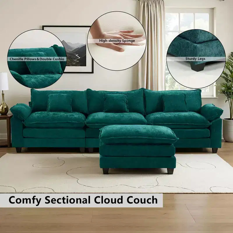 Canapé d'angle modulaire 112 places Comfy Cloud avec pouf mobile, coussins d'assise profonds pour salon