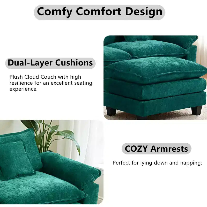Canapé d'angle modulaire 112 places Comfy Cloud avec pouf mobile, coussins d'assise profonds pour salon