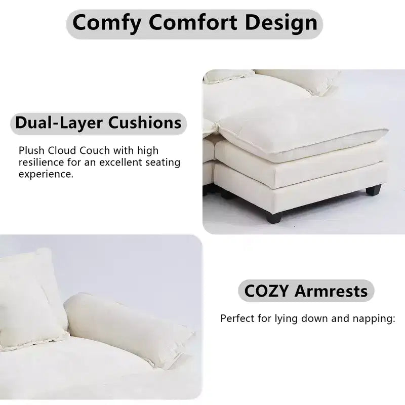 Canapé d'angle modulaire 112 places Comfy Cloud avec pouf mobile, coussins d'assise profonds pour salon