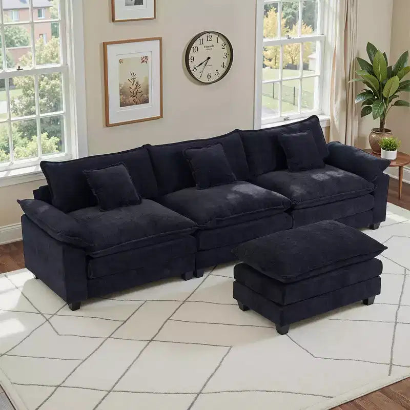 Canapé d'angle modulaire 112 places Comfy Cloud avec pouf mobile, coussins d'assise profonds pour salon