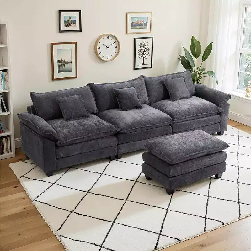 Canapé d'angle modulaire 112 places Comfy Cloud avec pouf mobile, coussins d'assise profonds pour salon