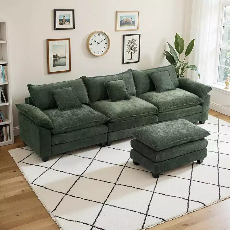 Canapé d'angle modulaire 112 places Comfy Cloud avec pouf mobile, coussins d'assise profonds pour salon