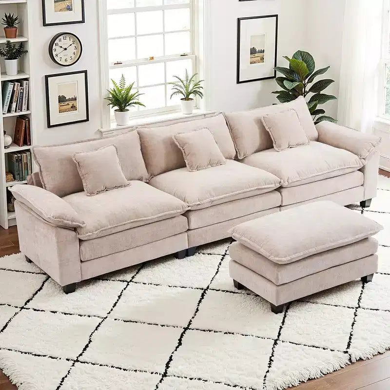 Canapé d'angle modulaire 112 places Comfy Cloud avec pouf mobile, coussins d'assise profonds pour salon