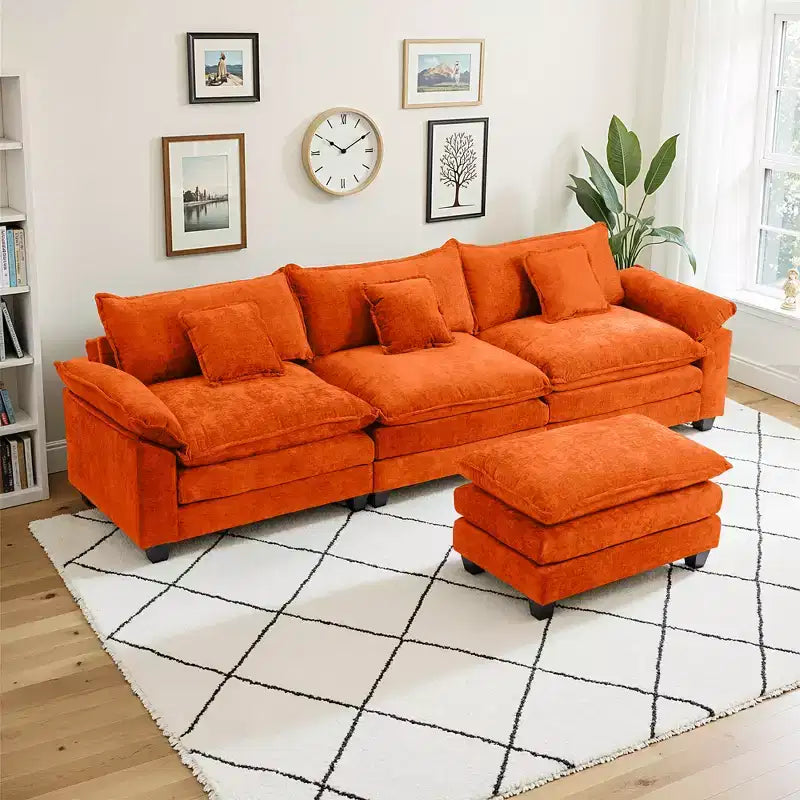 Canapé d'angle modulaire 112 places Comfy Cloud avec pouf mobile, coussins d'assise profonds pour salon